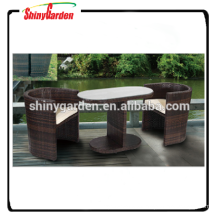 Conjunto de mimbre de mimbre de 3 piezas Conjunto de mesa de comedor y silla con amortiguador, juego de muebles de mimbre de jardín